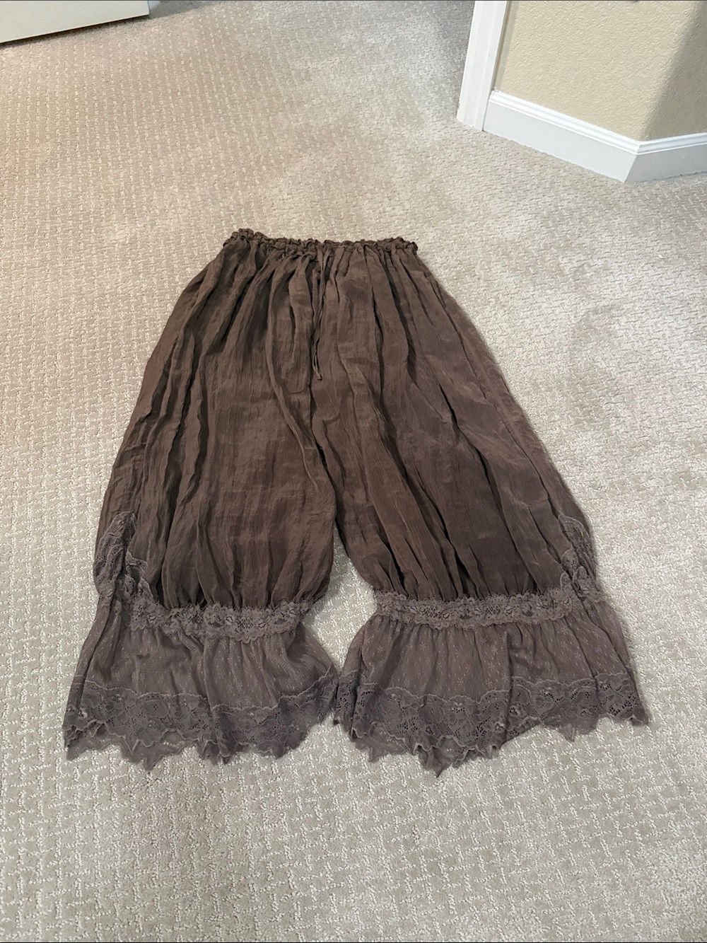 Free People Brown Lace-Trim Bloom Pants